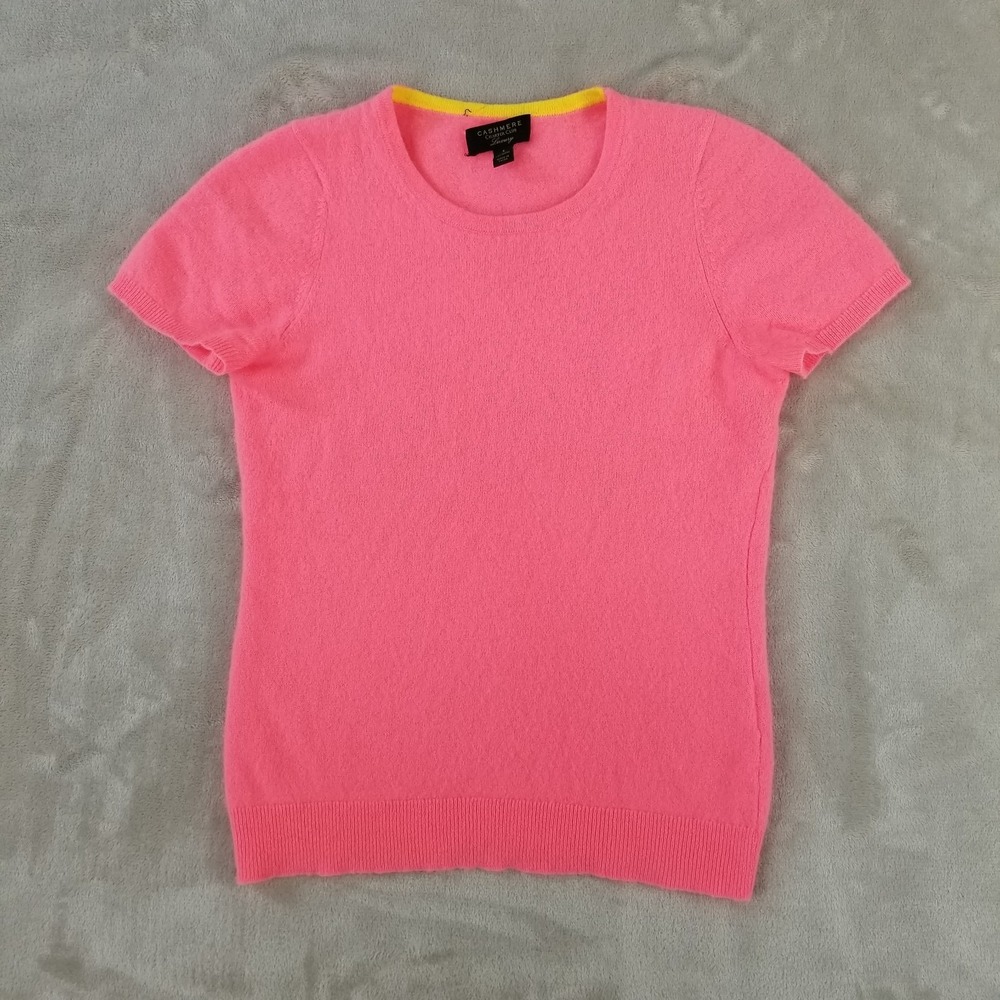 Charter Club Sweater Small 100% Cashmere Neon Pink Short Sleeve Luxury Preppy